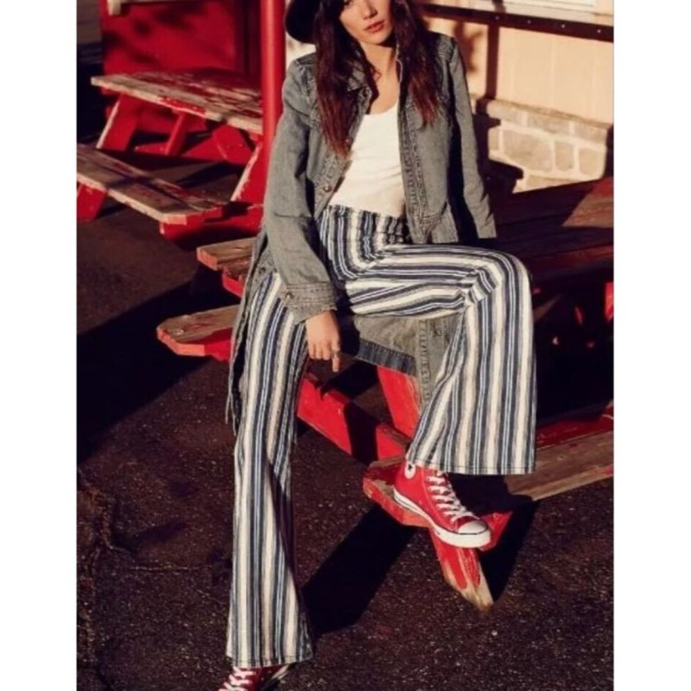 Free People Retro Striped Flare Leg jeans boho - Picture 13 of 15